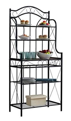 Kings Brand Furniture – Black Metal / Faux Stone 5-Tier Kitchen Storage Bakers Rack -Safavieh Furniture 414RY87UYKL