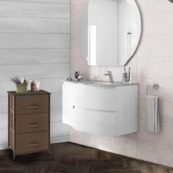 Dresser Storage Tower With 3 Drawers, Fabric Closet Storage Organizer Chest, Tall Clothes Dresser Furniture For Bedroom, Hallway, Nursery, Sturdy Mental Frame, Wood Top, Easy Pull Bins -Safavieh Furniture 414anS1VUZL