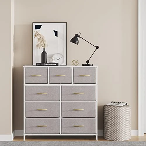 Dresser For Bedroom, 9 Drawer Storage Organizer Tall Wide Dresser For Bedroom Hallway, Sturdy Steel Frame Wood Top, Light Grey 2 Dresser For Bedroom, 9 Drawer Storage Organizer Tall Wide Dresser For Bedroom Hallway, Sturdy Steel Frame Wood Top, Light Grey - Image 2
