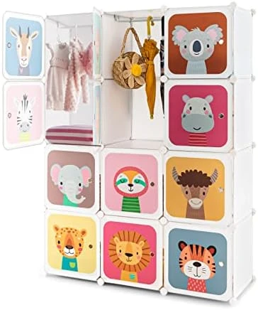 12 Cube Kids Wardrobe Closet, Children Wardrobe Kid Dresser Cute Baby Portable Closet Bedroom Armoire Clothes Hanging Storage Rack Cube Organizer(White,12 Cubes) 6 12 Cube Kids Wardrobe Closet, Children Wardrobe Kid Dresser Cute Baby Portable Closet Bedroom Armoire Clothes Hanging Storage Rack Cube Organizer(White,12 Cubes) - Image 6