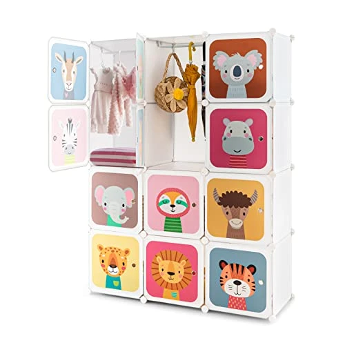 12 Cube Kids Wardrobe Closet, Children Wardrobe Kid Dresser Cute Baby Portable Closet Bedroom Armoire Clothes Hanging Storage Rack Cube Organizer(White,12 Cubes) 1 12 Cube Kids Wardrobe Closet, Children Wardrobe Kid Dresser Cute Baby Portable Closet Bedroom Armoire Clothes Hanging Storage Rack Cube Organizer(White,12 Cubes)