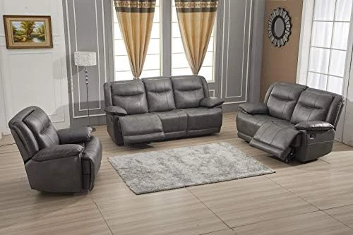 Betsy Furniture Bonded Leather Reclining Sofa Couch Set Living Room Set 8006 (Grey, Glider Chair) 11 Betsy Furniture Bonded Leather Reclining Sofa Couch Set Living Room Set 8006 (Grey, Glider Chair) - Image 11