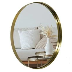 Wallcharmers 20” Round Gold Bathroom Mirror | Large Wall Mounted Decorative Vanity Mirror