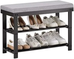 APICIZON 3-Tier Shoe Rack For Entryway, Bamboo Shoe Bench With Cushion Padded Seat, Small Shoe Organizer With Storage For Indoor Entrance Hallway Bedroom Living Room, Black -Safavieh Furniture 414qoKqd3jL. AC