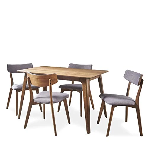 Christopher Knight Home Megann Mid-Century Wood Dining Set With Fabric Chairs, 5-Pcs Set, Natural Walnut / Dark Grey 1 Christopher Knight Home Megann Mid-Century Wood Dining Set With Fabric Chairs, 5-Pcs Set, Natural Walnut / Dark Grey