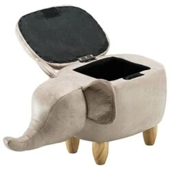 Animal Footstool Elephant Shape Storage Ottoman, Wood Low Stool For Bedroom,Living Room Or Entryway,Gift For Kids (Color : Beige, Size : 63 * 33 * 36cm)