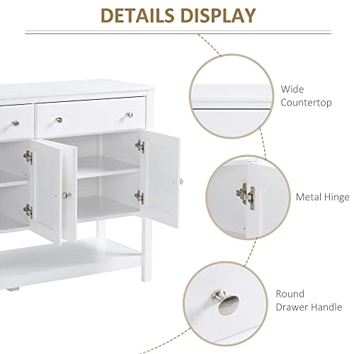HOMCOM 47" Coffee Bar Cabinet, Sideboard Buffet Cabinet, Accent Kitchen Cabinet With Adjustable Shelves And Drawers For Living Room, White 5 HOMCOM 47" Coffee Bar Cabinet, Sideboard Buffet Cabinet, Accent Kitchen Cabinet With Adjustable Shelves And Drawers For Living Room, White - Image 5
