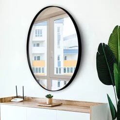 LOAAO 22"x30" Oval Bathroom Mirror - Matte Black Oval Mirror Wall Mounted With Black Metal Frame, Anti-Rust, Shatter-Proof, Tempered Glass -Safavieh Furniture 415GDbWFCmL
