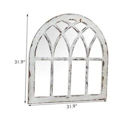 Rustic Wood Arched Window Mirror Wall Decor, Cathedral Window Wall Mirror, Shabby Chic Farmhouse Mirror For Living Room, Bedroom, Dining Room Entryway, Distressed White And Gold Foil, 31-7/8"H -Safavieh Furniture 415IzdDFeCL