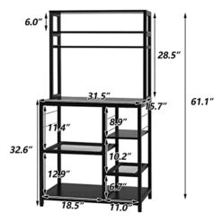 Bakers Rack With Storage, Industrial Microwave Oven Stand With Storage Mesh Panels And Sliding Hooks,Coffee Bar Stand With Wine Rack,Spice Rack, For Kitchen And Living Room, Black -Safavieh Furniture 415KKSOugSL