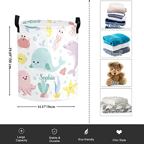 Personalized Laundry Basket Hamper,Cute Ocean Animal,Collapsible Storage Baskets With Handles For Kids Room,Clothes, Nursery Decor 2 Personalized Laundry Basket Hamper,Cute Ocean Animal,Collapsible Storage Baskets With Handles For Kids Room,Clothes, Nursery Decor - Image 2