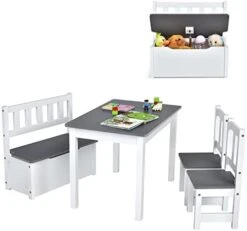 Costzon Kids Table And Chair Set, Wood Activity Table With Toy Storage Bench & 2 Chairs For Children Reading, Arts, Crafts, Snack Time, Homework, Playroom, Toddler Table And Chair Set (Grey) -Safavieh Furniture 415QSchdIHL. AC