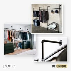 Pamo Industrial Pipe Coat Rack - FRED - Coat Rack Wall Mount For Wardrobe, Entryway And As Walk-in Closet System. Sturdy Coat Hooks I Heavy Duty Coat Hanger -Safavieh Furniture 415SAyZTcSL