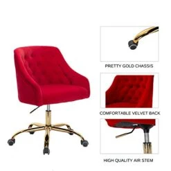 N/A ZOBIDO Home Office Task Chair With Wheels, Velvet Seashell Back Swivel Desk Chair, For Kids, Women, Girls Living Room, Vanity (red) -Safavieh Furniture 415aKNffjBL