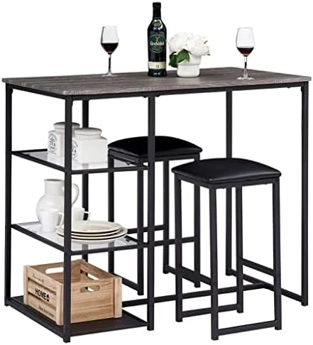 VECELO Dining Table Set For 2, Wooden Square Counter Height Dinette With 2 Bar Stools, For Kitchen Breakfast Nook, Living Room, Small Space, Rustic Brown 3 VECELO Dining Table Set For 2, Wooden Square Counter Height Dinette With 2 Bar Stools, For Kitchen Breakfast Nook, Living Room, Small Space, Rustic Brown - Image 3