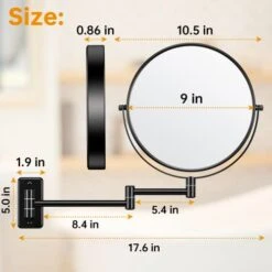 Anfauny 9 Inch Wall Mounted Makeup Mirror, 1X/10X Double-Sided Magnifying Mirror, 360° Swivel Vanity Mirror [Foldable & Extendable Design & Anti-Rust] Shaving Cosmetic Wall Mirror For Bathroom, Black -Safavieh Furniture 415iikTxjrL