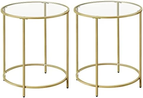 VASAGLE Round Side Table, Glass End Table With Metal Frame, Gold Coffee Table With Modern Style For Living Room, Balcony, Bedroom 7 VASAGLE Round Side Table, Glass End Table With Metal Frame, Gold Coffee Table With Modern Style For Living Room, Balcony, Bedroom - Image 7