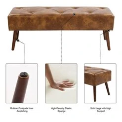 Furniliving 44 Inch Tufted Bench, Leather Footrest Stool Bedroom Bench Seat, Upholstered Tufted Beathable Fabrics Ottoman Bench With X-Shaped Wood Legs For Kitchen, Solid Wood Indoor Bench -Safavieh Furniture 415kMc42UNL