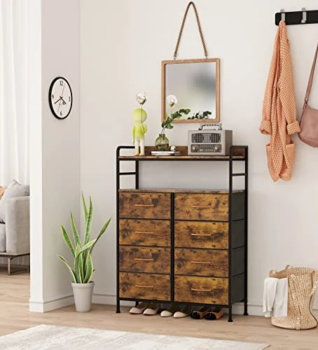 SAILUN Dresser 8 Drawers With Double Shelf, Tall Storage Organizer Unit For Bedroom/Living Room/Entryway, Wooden Front And Top, Rustic Brown 1 SAILUN Dresser 8 Drawers With Double Shelf, Tall Storage Organizer Unit For Bedroom/Living Room/Entryway, Wooden Front And Top, Rustic Brown