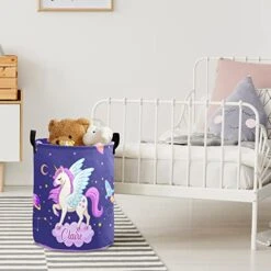 Personalized Laundry Basket Hamper,Unicorn Cloud Purple,Collapsible Storage Baskets With Handles For Kids Room,Clothes, Nursery Decor -Safavieh Furniture 4161MzLepAL