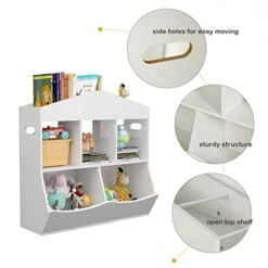 Toy Storage Organizer With Bookcase, Kids Bookshelf Toy Organizer White, Multifunctional Book And Toy Storage Cabinet, Freestanding Toy Storage Cubby For Boys Girls Playroom Nursery Classroom -Safavieh Furniture 4166MgTaN1L