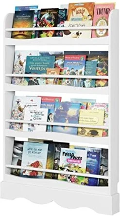 TEGIWA Kids Bookshelf, 4 Tier Wall Storage Bookshelf For Playroom Kids Room, White Finish (Color : White, Size : 22.8" X 4.7" X 43.3") -Safavieh Furniture 4166jDKTBIL