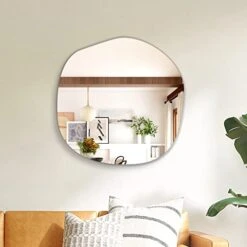 FICTOR Irregular Wall Mirror, Frameless Mirror Wall Hanging For Bathroom, Entryway, Bedroom, Bathroom Vanity Mirror, Wall Mounted Mirror (T-24'' X 23.6'')