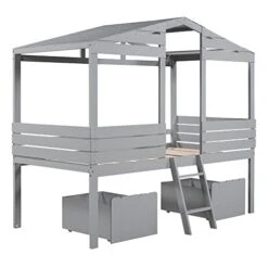 BIADNBZ Kids Low Loft Twin Size Wood House Beds Frame With 2 Drawers Windows And Roof For Boys Girls Teens, Space-Saving, Gray 8 BIADNBZ Kids Low Loft Twin Size Wood House Beds Frame With 2 Drawers Windows And Roof For Boys Girls Teens, Space-Saving, Gray -Safavieh Furniture 416FPF8DL6L