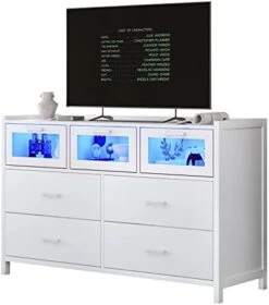 AOGLLATI Dresser For Bedroom, Chest Of Drawers With LED Lights, 7 Drawers Dresser, Wide Storage Organizer Unit With Wood Frame And Wooden Drawers, Storage Dresser For Entryway, Closet -Safavieh Furniture 416JO2Q1DcL. AC