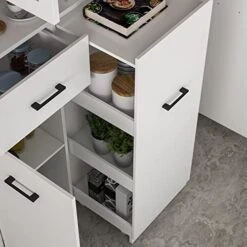 FAMAPY Kitchen Hutch Storage Cabinet With Drawers And Glass Doors, Pantry And Kitchen Storage With Wine Storage & Glass Holder, For Dining Room Kitchen White (47.2”W X 15.7”D X 82.7”H) -Safavieh Furniture 416M5ExcyML