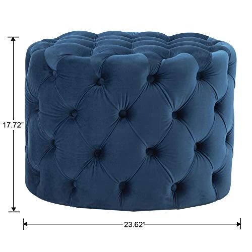Kmax Round Velvet Ottoman, Classic Button Tufted Ottoman Living Room Footrest, 23.62" X 23.62" X 17.72" Blue 2 Kmax Round Velvet Ottoman, Classic Button Tufted Ottoman Living Room Footrest, 23.62" X 23.62" X 17.72" Blue - Image 2