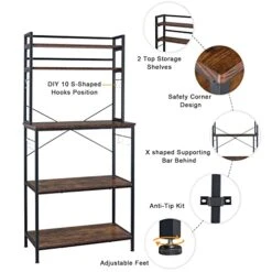 Karl Home Bakers Rack Microwave Oven Stand, Freestanding Kitchen Storage Shelf With 5 Tier Shelves 10 Side Hook, Vintage Coffee Bar Station Table Utility Retro Shelving Organizer Rustic Brown 66.9" H 11 Karl Home Bakers Rack Microwave Oven Stand, Freestanding Kitchen Storage Shelf With 5 Tier Shelves 10 Side Hook, Vintage Coffee Bar Station Table Utility Retro Shelving Organizer Rustic Brown 66.9" H -Safavieh Furniture 416W9NX3p4L