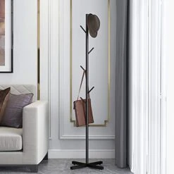 Jolitac Modern Metal Coat Rack In Black Free Standing 7 Hooks Hall Tree In Corner, Hat Hanger & Coat Racks Stand Entryway Organizer For Clothes, Bags, Umbrella (Black)