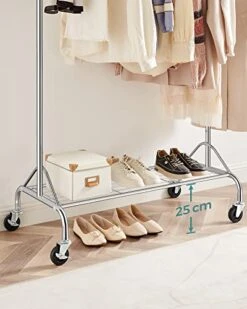 SONGMICS Heavy Duty Metal Clothes Rail With Shoes Shelf, Maximum Load Of 50 Kg, One Rod, Silver 13 SONGMICS Heavy Duty Metal Clothes Rail With Shoes Shelf, Maximum Load Of 50 Kg, One Rod, Silver -Safavieh Furniture 416cQmhiw3L