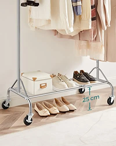 SONGMICS Heavy Duty Metal Clothes Rail With Shoes Shelf, Maximum Load Of 50 Kg, One Rod, Silver 6 SONGMICS Heavy Duty Metal Clothes Rail With Shoes Shelf, Maximum Load Of 50 Kg, One Rod, Silver - Image 6