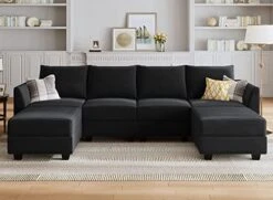 HONBAY Modular Sectional Sofa Convertible U Shaped Couch With Reversible Chaise Velvet Modular Sofa Sectional Couch With Storage Ottoman, Grey -Safavieh Furniture 416cq96HWL. AC