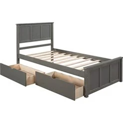 MERITLINE Twin Bed Frames With Headboard, Wood Twin Bed With Storage Drawers Under Bed, Twin Size Platform Bed For Boys And Girls, Grey -Safavieh Furniture 416m6mlDmUL