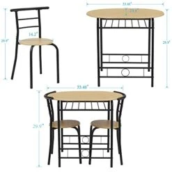 VECELO 3-Piece Bar Table Set, Round Tabletop & Chair For Kitchen Dining Room Breakfast, Built-in Wine Rack, Space Saving[X-Large], 33.46" Length X 23.6" Width, Black And Natural -Safavieh Furniture 416r3ldX8PL