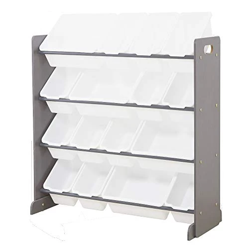 MengK Wooden Kids' Toy Storage Organizer With 16 Plastic Bins,X-Large, Gray/White 6 MengK Wooden Kids' Toy Storage Organizer With 16 Plastic Bins,X-Large, Gray/White - Image 6
