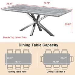 Goderfuu Marble Dining Table For 6 - Marble Dining Room Table With Silver Stainless Steel Base, 78 Inch Rectangle Dining Table Modern Dining Room Table For 6, Gray White Dining Table With Marble Top -Safavieh Furniture 416yTK6tRcL