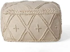 Christopher Knight Home Nina Large Square Casual Pouf, Boho, White Wool And Cotton -Safavieh Furniture 416zp5nyZL. AC