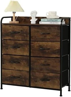 4 Drawer Dresser, Fabric Small Dresser Closet Dresser With Brown Wooden Handle, Sturdy Steel Frame, Wooden Top For Bedroom, Livingroom, Hallway, Entryway (Grey) -Safavieh Furniture 4175 U2O8DL. AC