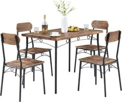 VECELO 5 Piece Kitchen Dining Room Set Wooden Rectangular Table For Breakfast Nook, Dinette With 4 Chairs, Retro Brown -Safavieh Furniture 4176sQKiE6L. AC