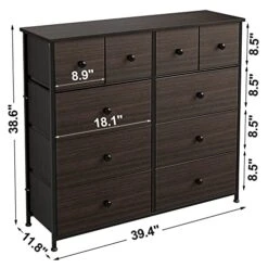10 Drawer Dresser For Bedroom Faux Leather Chest Of Drawers Fabric Dresser With Wooden Top Storage Organizer Unit For Living Room Hallway Entryway Closets (Rustic Brown)