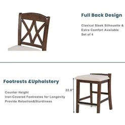 Merax 5-Piece Casual Counter Height Wood Dining Table Set With 4 Upholstered Chairs And 1 Storage Drawer, Walnut