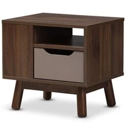 Baxton Studio Britta 1 Drawer Nightstand In Walnut Brown And Gray
