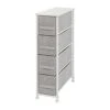 Flash Furniture Harris 4 Drawer Slim Wood Top White Cast Iron Frame Dresser Storage Tower With Light Gray Easy Pull Fabric Drawers