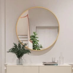 GLSLAND Circle Mirror, Gold Round Wall Mirror 24 Inch, Round Vanity Mirror For Bathrooms, Entryways, Living Rooms And Wall Decor -Safavieh Furniture 417Kvv72FGL. AC
