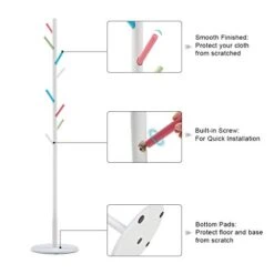 Vicllax Coat Rack Stand 8 Hooks Wood Clothes Rack Stand Hanger Free Standing Hall Tree (Colorful) -Safavieh Furniture 417MeXNCWaL