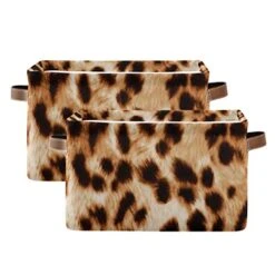 Beautiful Watercolor Leopard Spotted Rectangle Storage Organizer Canvas Collapsible Box Chest Organizer For Edroom Closet Kid's Toys Laundry 2 Pieces